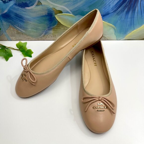 Coach Alina Logo Ballet Flats with Bow Detail in Beige Size 7.5 - Picture 7 of 14